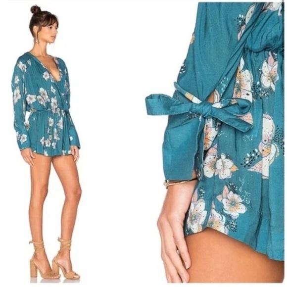 Free People Tops - Free People Teal Floral Tunic